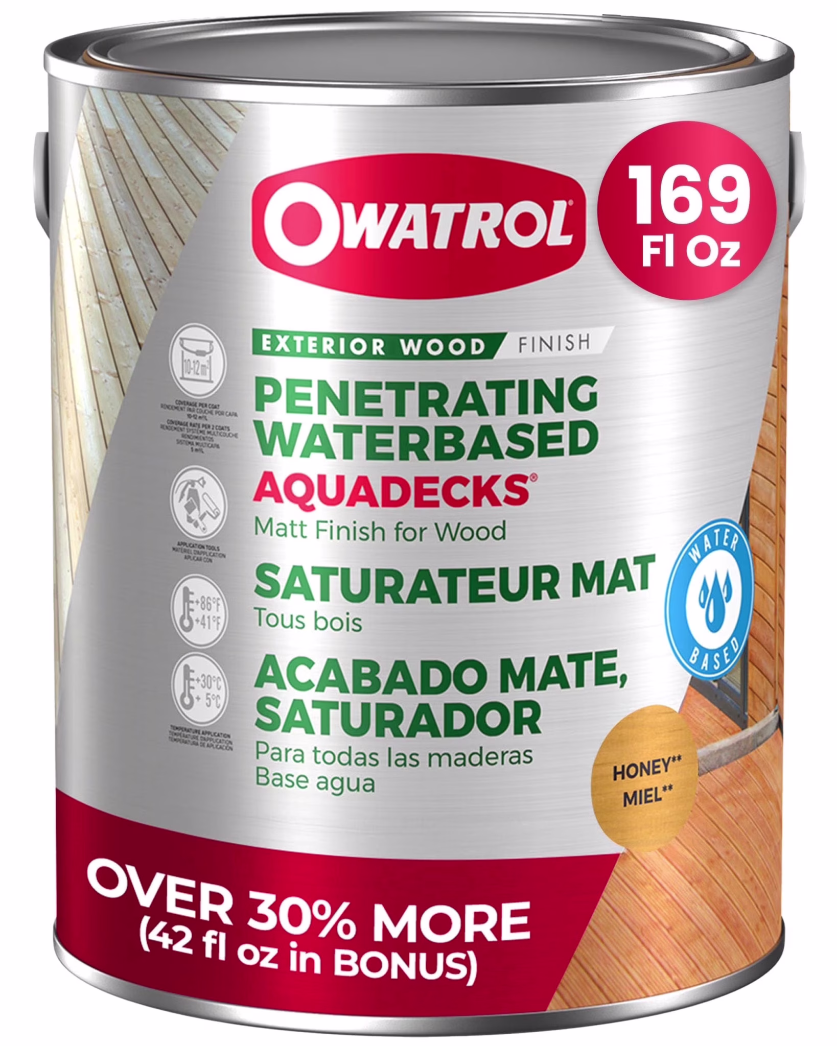 Owatrol Aquadecks Wood Stain and Sealer 169 Oz – Honey - Deck Stain and Sealer Waterproof, Outdoor & Exterior Wood Stain and Sealer in One – Water-Based Penetrating Matte Finish