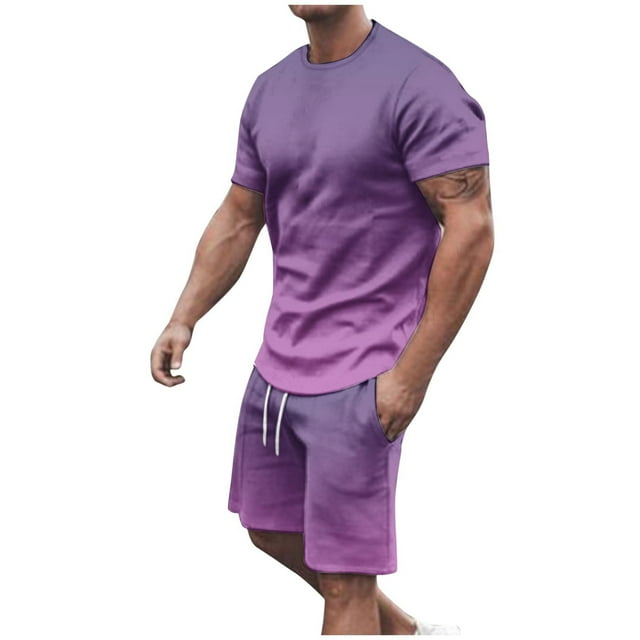Men Casual Suit Polyester Print Short Sleeve Blouse And Shorts Pc2Pc