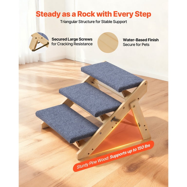 KFFKFF Wooden 3-Step Pet Stairs, Foldable Design photo 3