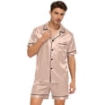 thumbnail image 5 of 2 Pack Satin Pajama Sets for Men with Pocket 2 Piece Loungewear Outfits Mens Casual Solid Color Short Sleeve Shirts Wide Leg Shorts Sleepwear Pajamas Set, 5 of 8