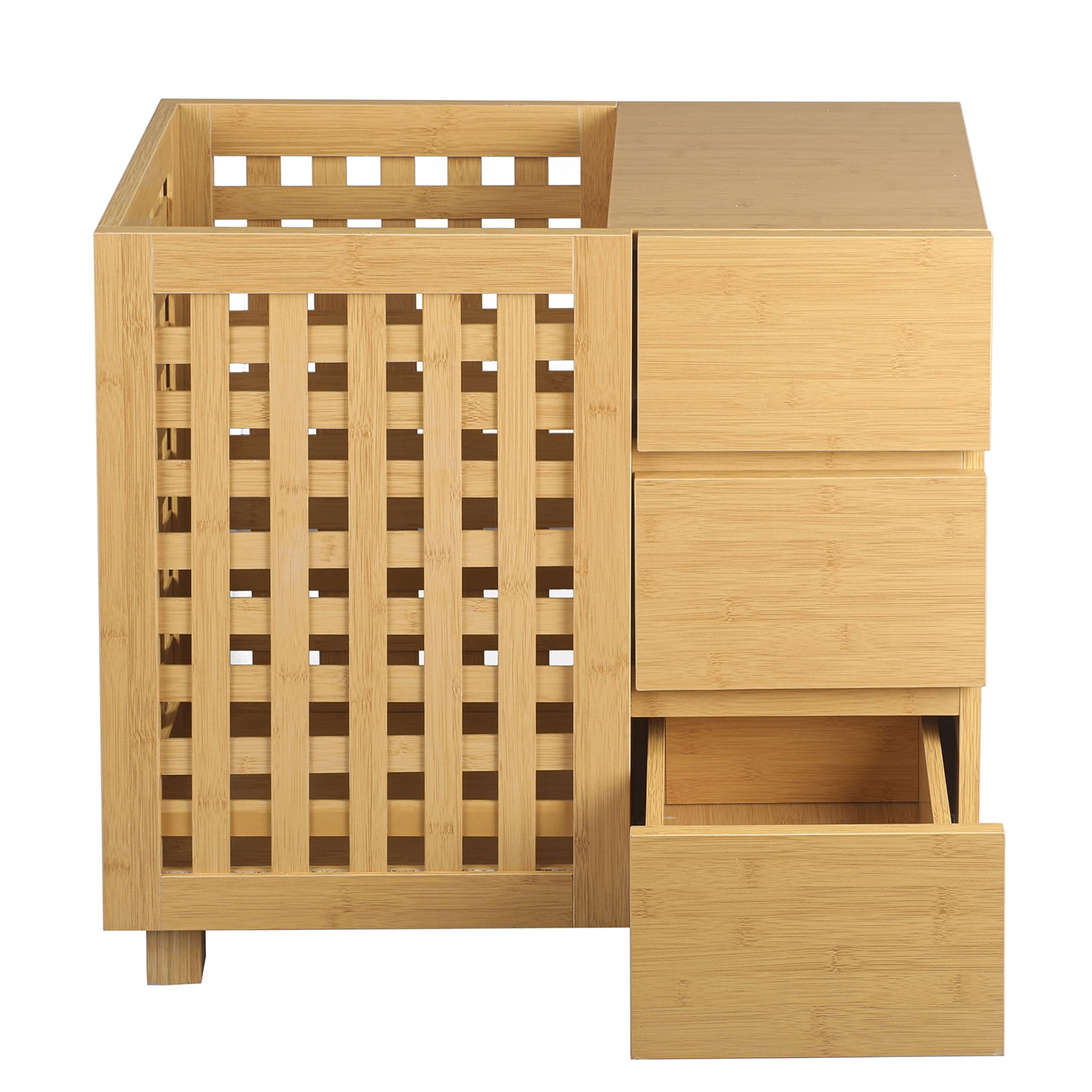 Kadyn Bamboo Bathroom Storage Organizer Cabinet, Out Bamboo Laundry Hamper for Home , Laundry Hamper Basket with Drawers, Nature