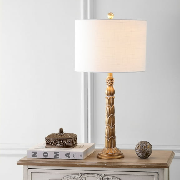 JONATHAN Y Blanche 28.7" Resin LED Table Lamp, Antique Gold, JYL3032A