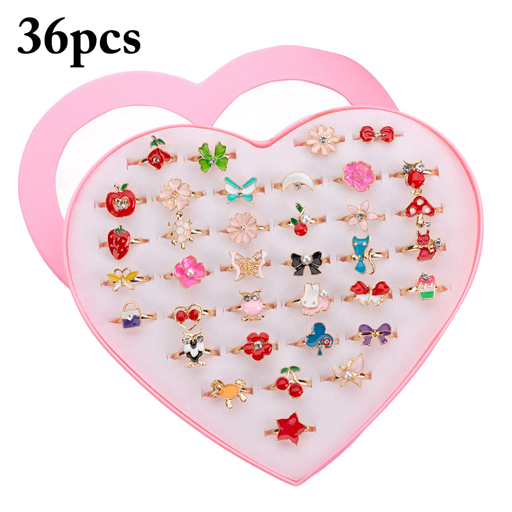 SAYLITA 36 pcs Little Girl Adjustable Rings in Box, Children Kids