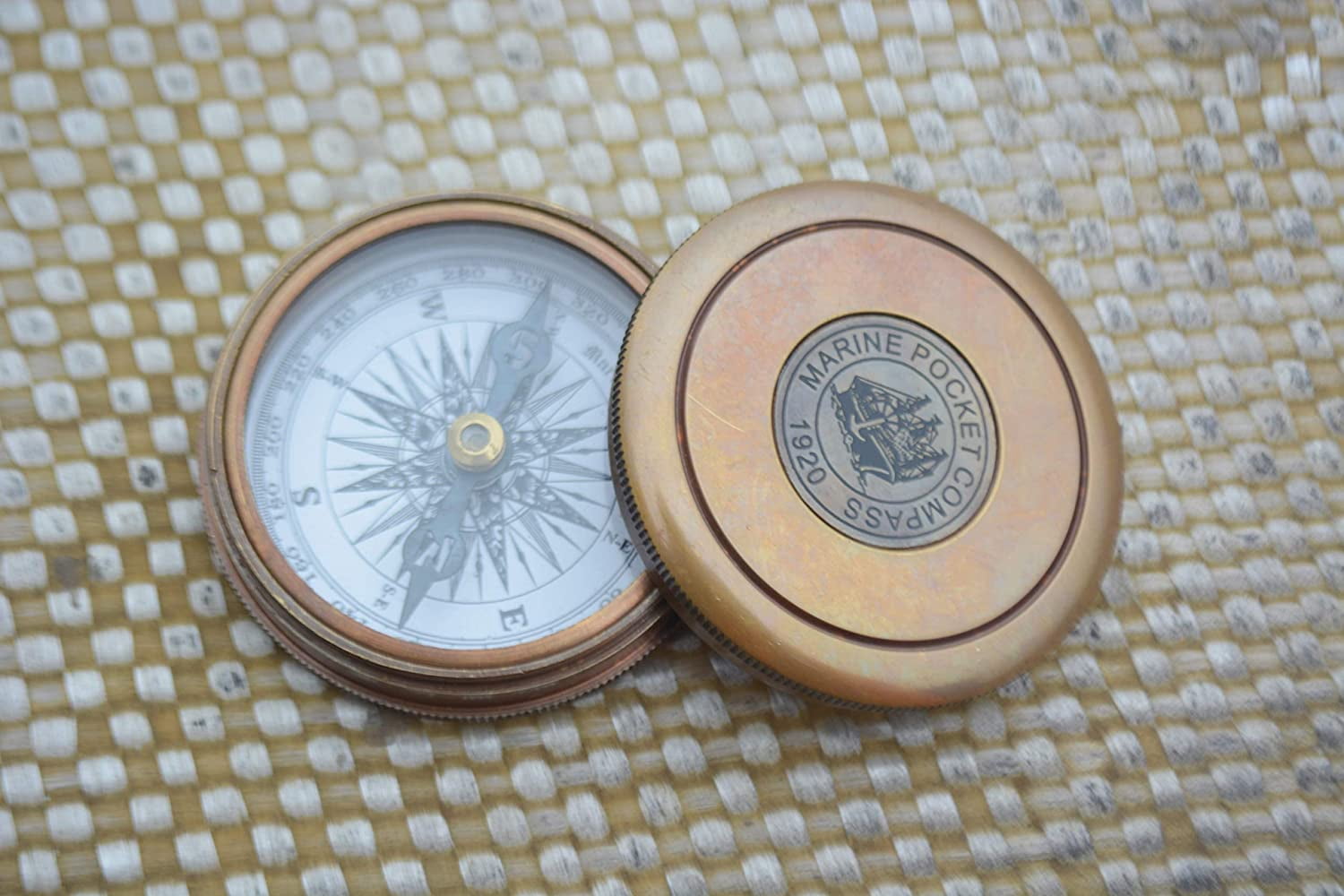 Nautical India 2.5" Robert Frost Poem Antiqued Brass Poem Compass with Leather Case
