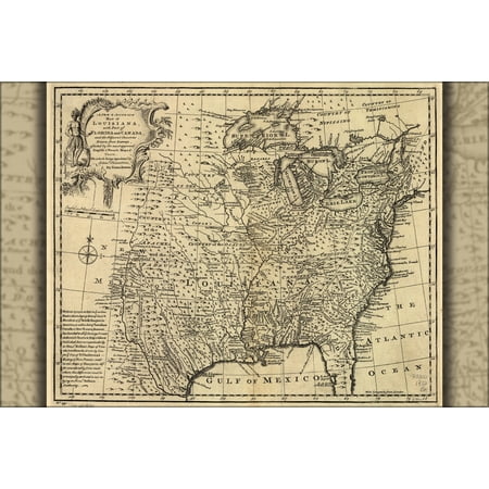 24"x36" Gallery Poster, map Louisiana texas michigan united states 1752