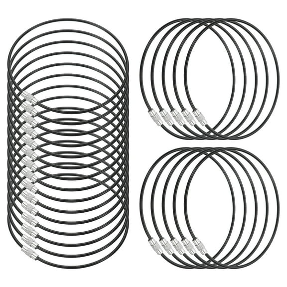 9.8 Inch Stainless Steel Wire Keychain Cable Key Ring Loop, Black, 100 Pack