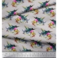thumbnail image 2 of Soimoi Gray Moss Georgette Fabric Leaves,Floral & American Robin Bird Print Fabric by Yard 42 Inch Wide, 2 of 3