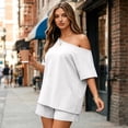 thumbnail image 7 of Shirt and Shorts Set Womens 2 Piece Matching Lounge Sets Short Sleeve Off Shoulder Tops Summer Beach Vacation Mini Shorts M, 7 of 7
