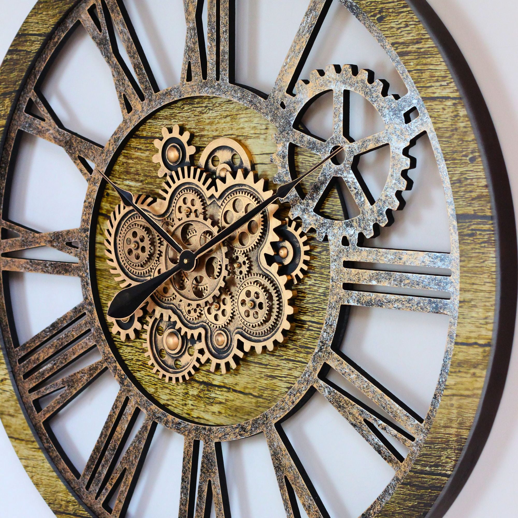 THE GEARS CLOCK Wall Clock with Real Moving Gears AM-LI_ 36 in Round Gold-Antique