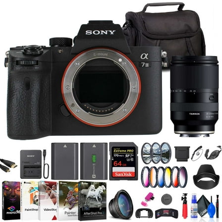 Sony a7 III Mirrorless Camera (ILCE7M3/B)   Tamron 28-200mm Lens   64GB Memory Card   Filter Kit   Wide Angle Lens   Color Filter Kit   Lens Hood   Bag   NP-FZ100 Compatible Battery   More