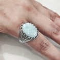 thumbnail image 2 of Natural Larimar Mens Ring, Dominican Larimar Ring, Birthstone Ring, Silver Jewelry, 925 Silver Ring, Gift, Heavy Mens Ring, Arabic Design, Ottoman Style Ring, Christmas, Turkey Mens Signet Ring, 2 of 8