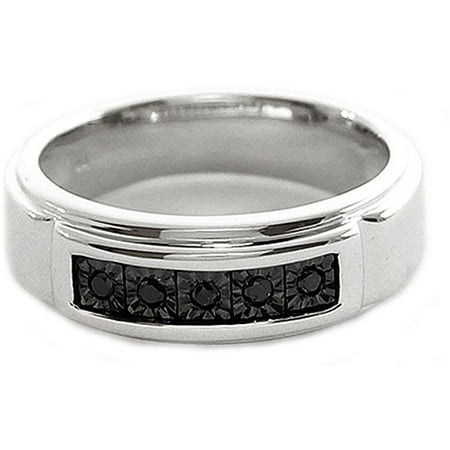 Men's Black Diamond Accent Five-Stone Sterling Silver Ring