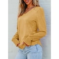 thumbnail image 3 of DOKOTOO Womens Casual Shirred Shoulders Knit Tops V Neck Long Sleeve Solid Color Loose Blouses, 3 of 5