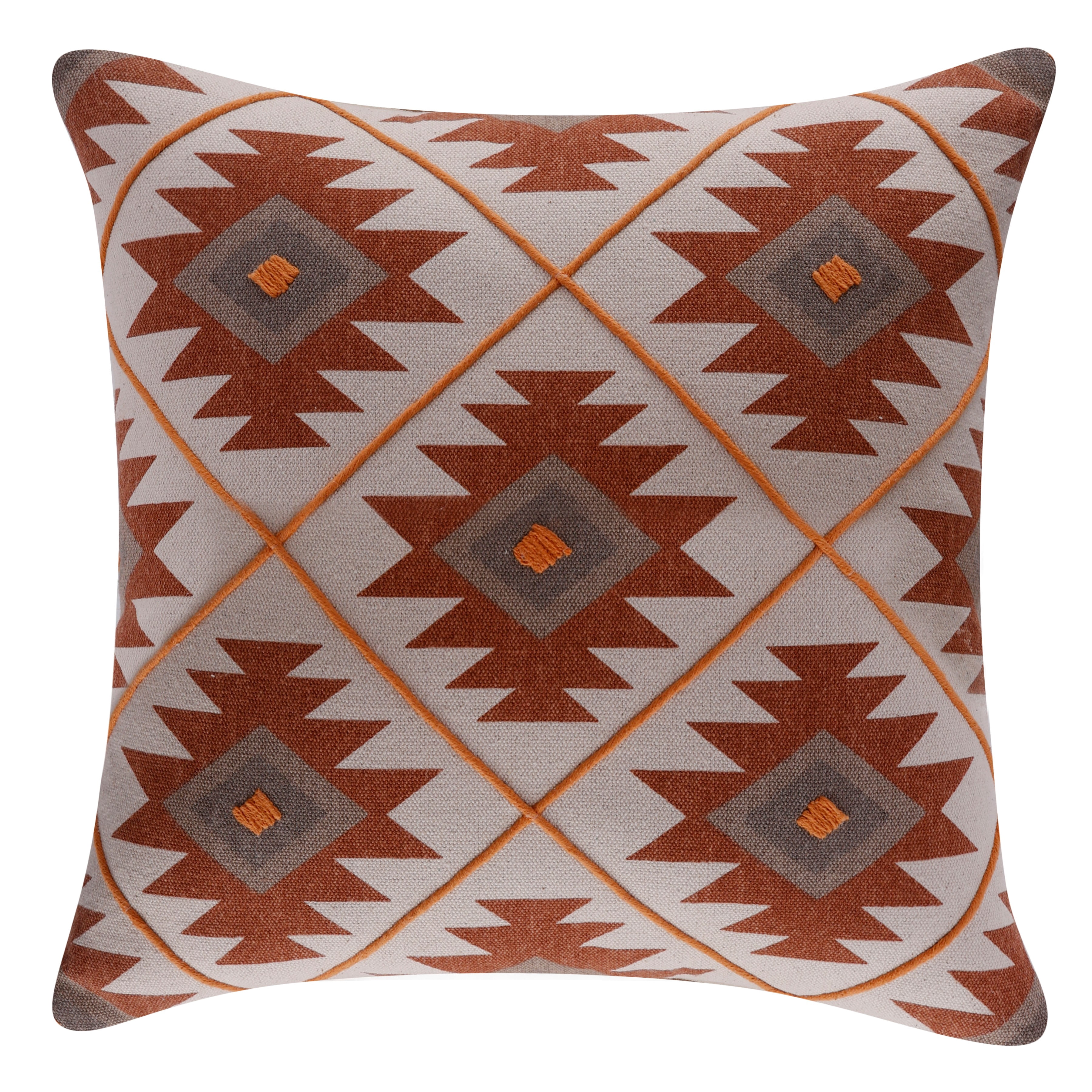 Harlow Hill 20" x 20" Rust/Off-White Geometric Cotton Adult Decorative Throw Pillow Cover