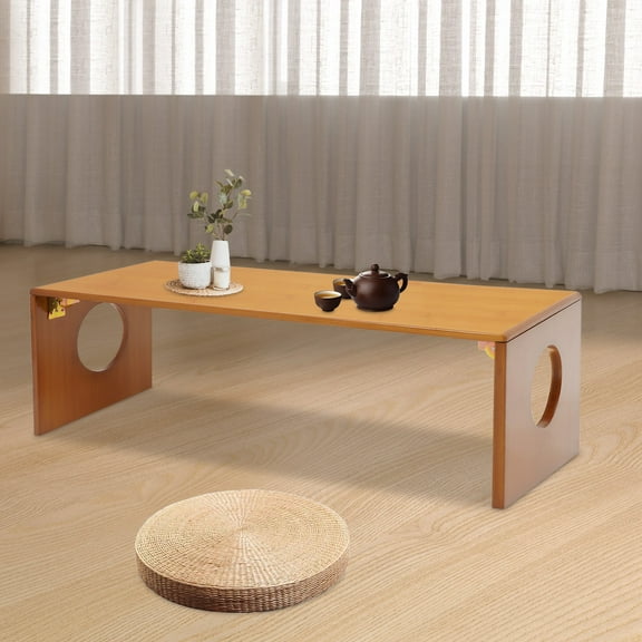 ToppiJoy Folding Floor Coffee Table, Bamboo Low Japanese Floor Table, Portable Coffee Tables for Living Room Bedroom Meditation Tatami Home Office (39.3in Brown)
