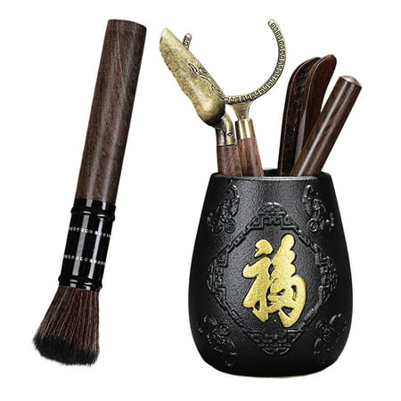 

6 Pieces Portable Tea Ceremony Tea Gentlemen Set Art Accessories Tea Tongs Brush Spoon Wooden Tea Tongs for Outdoor Display Style B