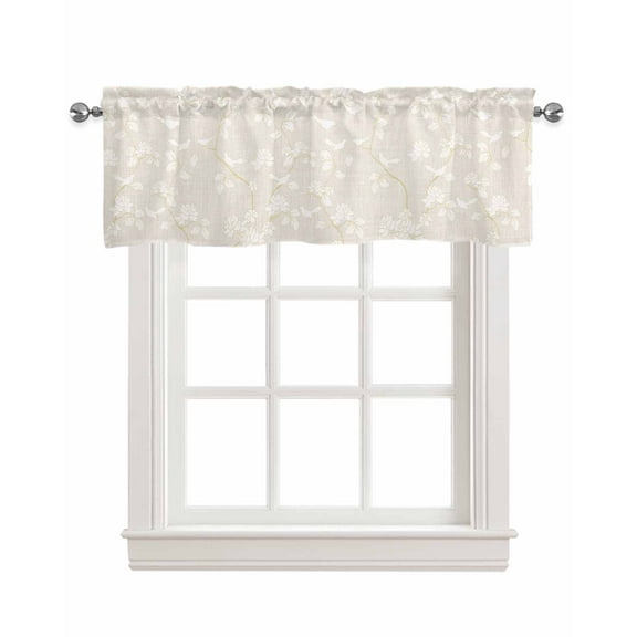 Spring Floral Linen Curtain Valance for Bedroom/Bathroom/Kitchen/Office/Living/Dining Room Window,Pastoral Summer Botanical Birds Elegant Rod Pocket Topper Decorative Cafe Drapes Panel 42"x18"