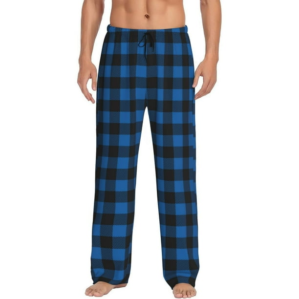 Balery Blue Black Plaid Pantalones de pijama para hombre, pijama ultraligero, pantalón de descanso-Medium