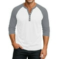 thumbnail image 2 of Hearthz 3/4 Sleeve Tops for Men Henley Neck Baseball Jersey Contrast Summer Tops Fall Oversized Tshirts for Men, 2 of 9