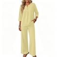 thumbnail image 4 of Two Piece Sets for Women 3/4 Length Sleeve Lounge Sets Summer Spring Vacation Travel Outfits Fashion Clothing Beige 3XL, 4 of 5