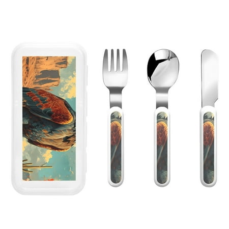 

Gaeub Western Desert Cactus Bald Eagle Print 3-Piece Children Knife Spoon Fork Set Stainless Steel Child Flatware Set Kids Utensils Set with Case for Lunch Box (Fork Spoon Knife Combo)