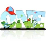 Golf One Letter Sign Wooden Table Centerpieces, Hole in One 1st Bday Table Decor, Golf Ball 3D Table Decorations for One Year Old Boy Party Supplies