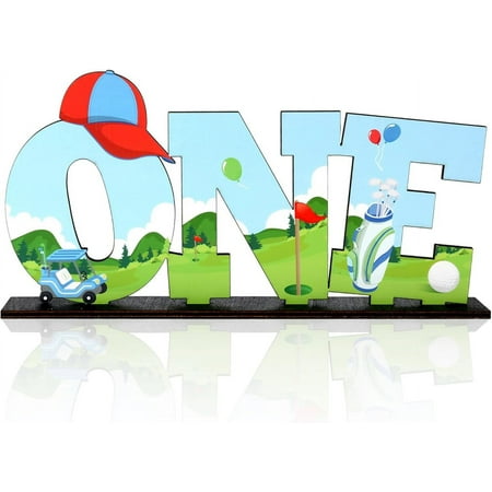 Golf One Letter Sign Wooden Table Centerpieces, Hole in One 1st Bday Table Decor, Golf Ball 3D Table Decorations for One Year Old Boy Party Supplies