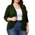 thumbnail image 6 of Women's Plus Open Front Cardigan Solid Color Plus Size Cardigan With Three-quarter Sleeves Holiday Travel Clothing, 6 of 7