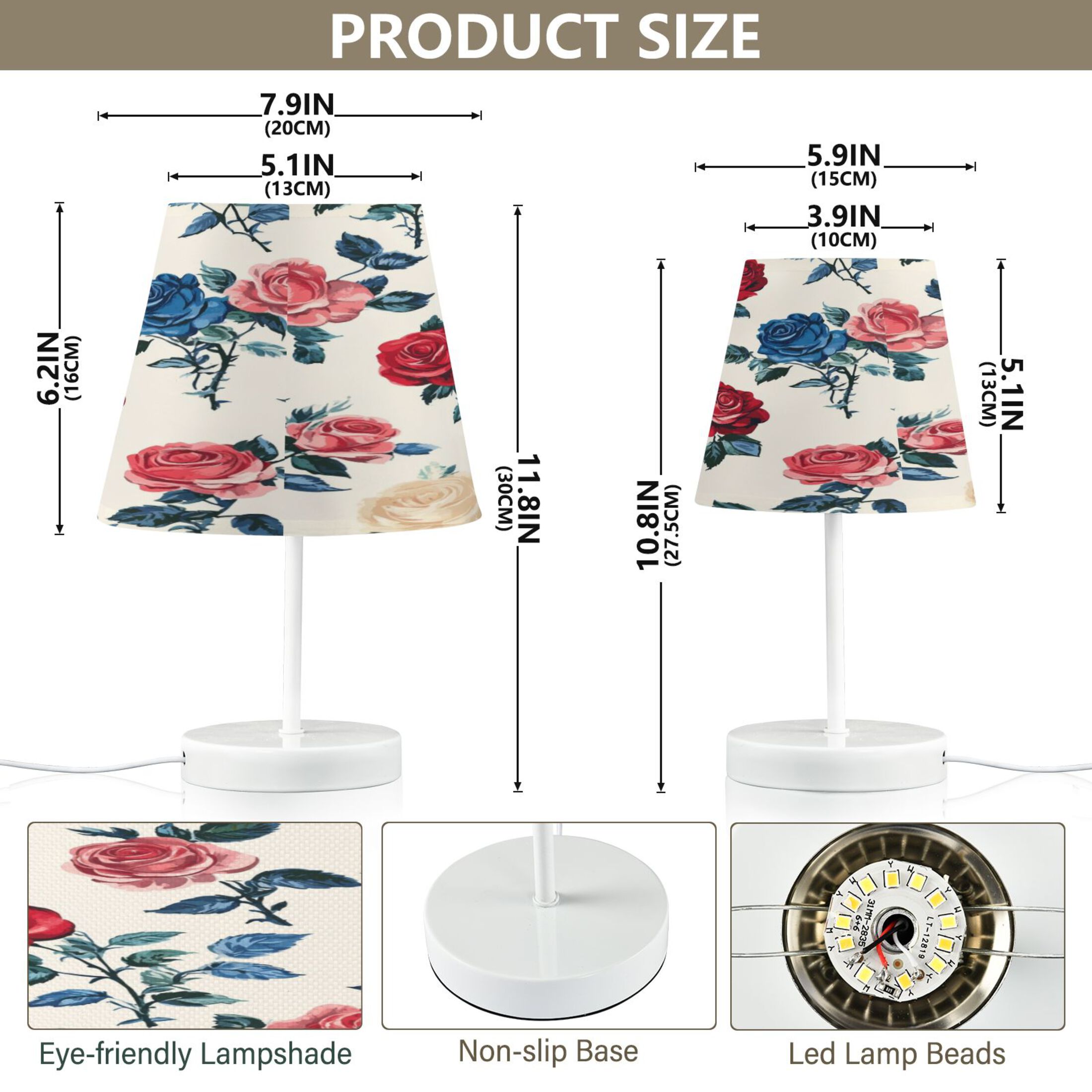 Table Lamp Medium 7.9x11.8 Inches Table Lamps Night Light Tools & Home Improvement Bedroom Lamp Guest Room Lamp Study Lamp Office Lamp Oil Painting Rose Pattern
