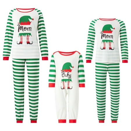 

wsevypo Christmas Matching Family Pajama Sets Elf Print Tops + Stripe Pants Xmas Sleepwear for Mom Dad Kids