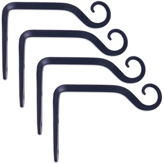 Gancho de pared de hierro forjado, estilo recto, 6 pulgadas, negro, paquete de 4, para comederos de pájaros, macetas, linternas, campanas de viento, como soportes de pared y más.