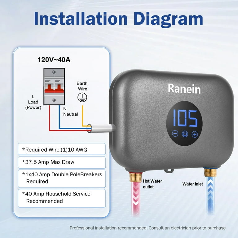 120v Tankless Water Heater Ranein Electric 120 Volts 4500 Watts