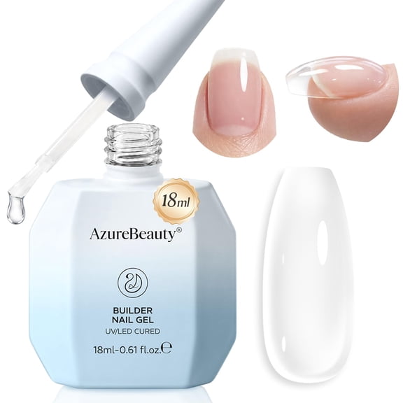 AzureBeauty Clear Builder Gel for Nails 18ml 7-in-1 UV LED Strengthener , Self-leveling texture, beginner friendly; multi-use for apex, extension, overlay, rhinestones; Base and top coat required