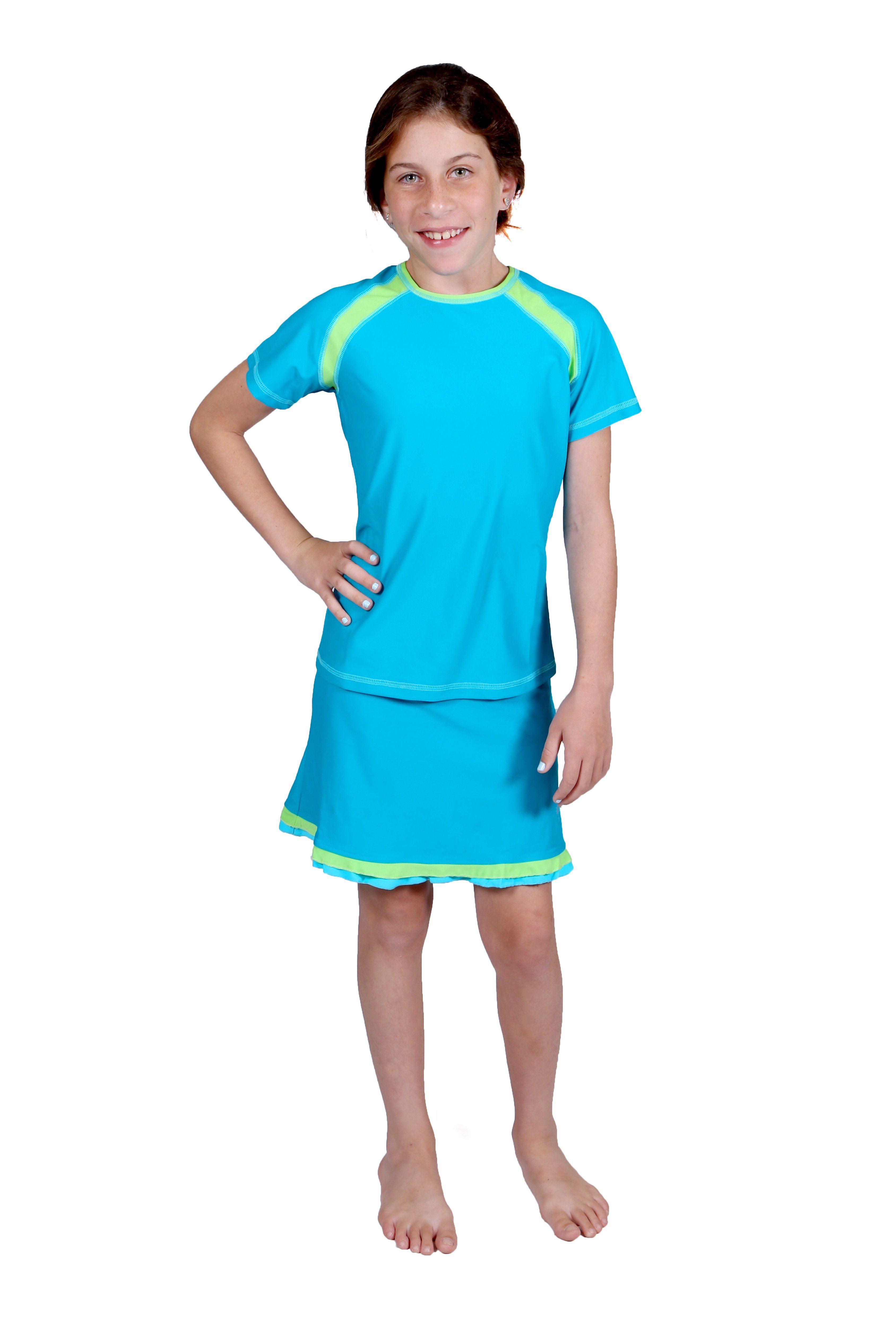 Girls' Short Sleeve Swim Top and Girls' Ruffle Swim Skirt - Walmart.com