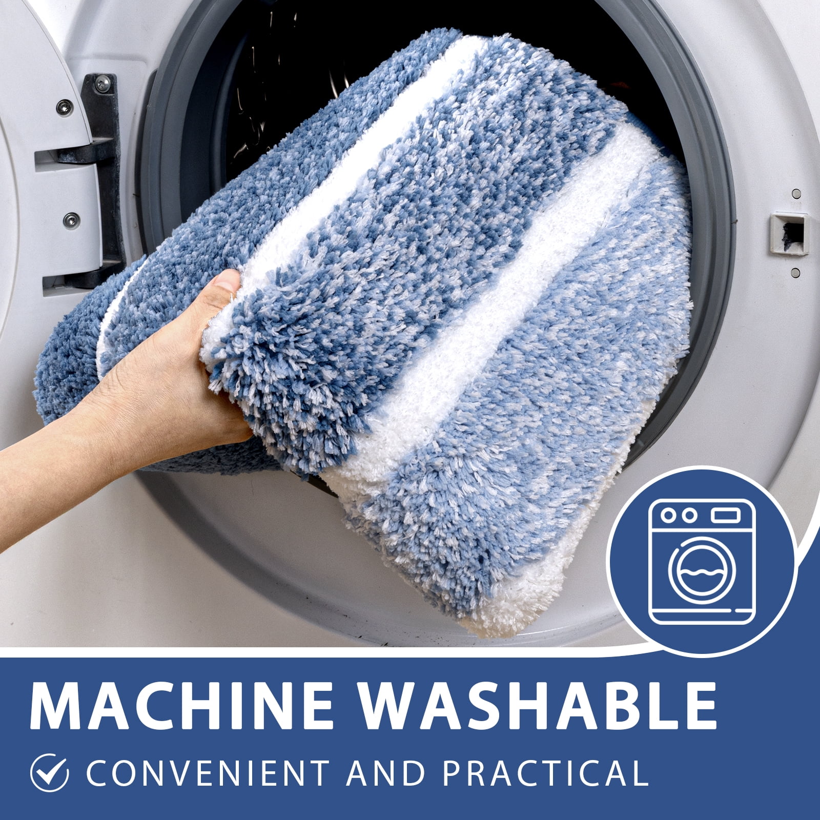 Findosom Bathroom Rugs Set of 3,Absorbent Non-Slip Machine Washable Bath Rugs, Microfiber Quick Dry Bath Mats for Bathroom Floor Tub Shower Bedroom Kitchen,18"x26"+18"x48"+U Shape 20"x24" Blue