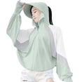 thumbnail image 2 of Maqroz UPF 50+ Sun Protection Hoodie Jacket for Women Spring Summer Lightweight Long Sleeve Rash Guard Workout Tops with Sun Hats Loose Fit with Thumb Hole Green Free Size, 2 of 5