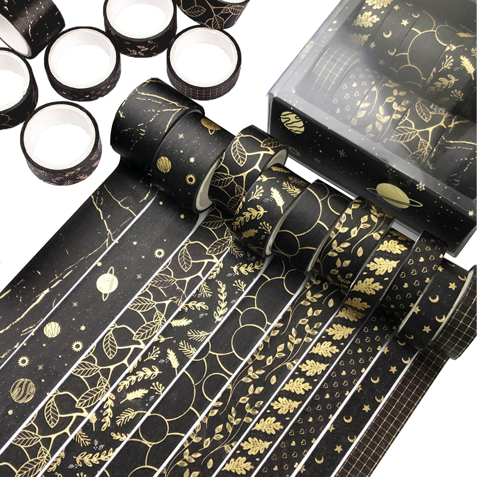 Papaba 10 Rolls Washi Tape Set Black Gold Foil Floral Decorative Masking Paper Sticker for Craft Scrapbook Journal DIY Gift Wrapping - image 5 of 5