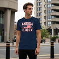 thumbnail image 3 of Smartprints America First Usa Flag Stars Men's T-Shirt Navy, Cotton, S, 3 of 4