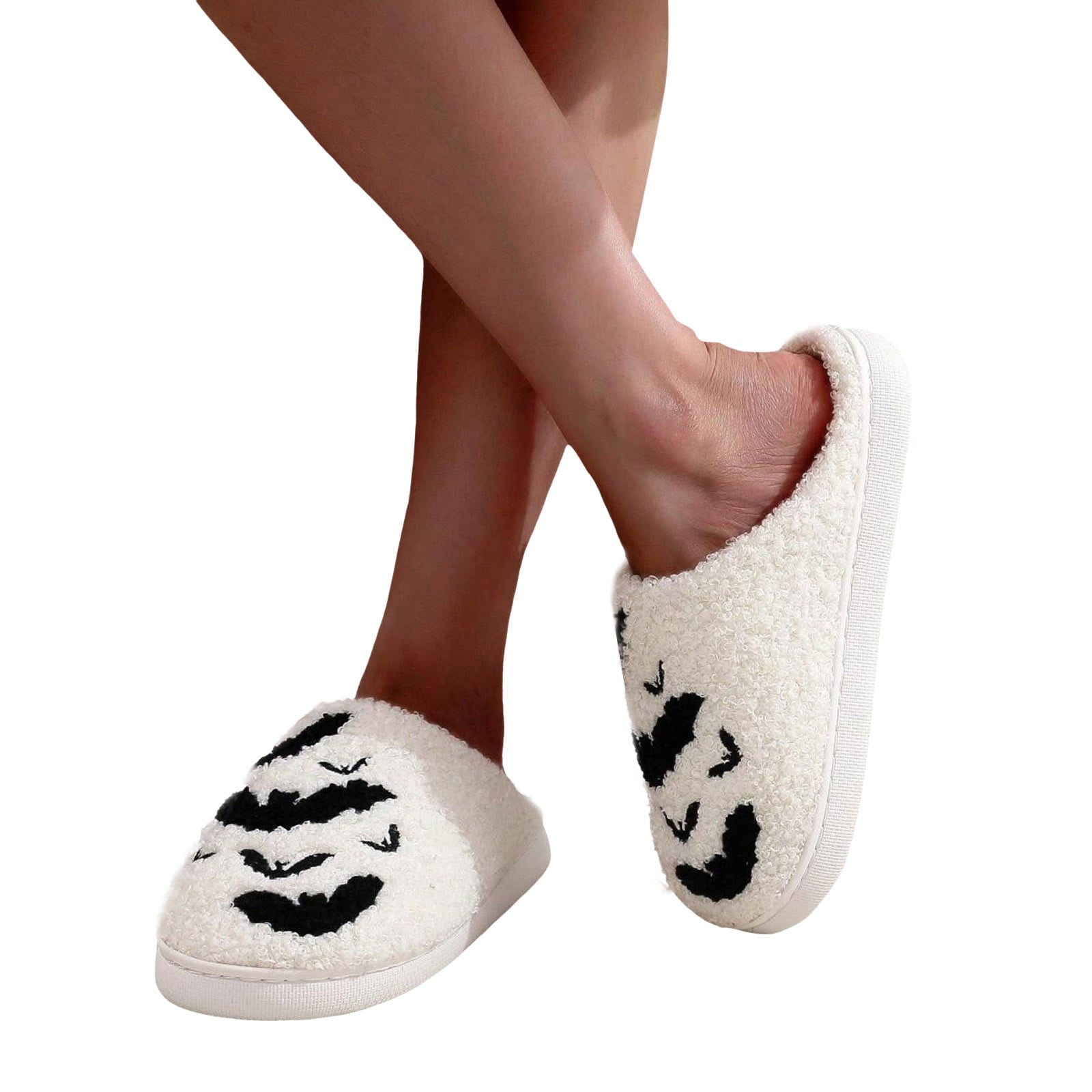 Chaussons Femme Halloween Allbestop - Motif Chauve-souris, Doublure Peluche, Semelle Antidérapante, Pour Maison Hiver