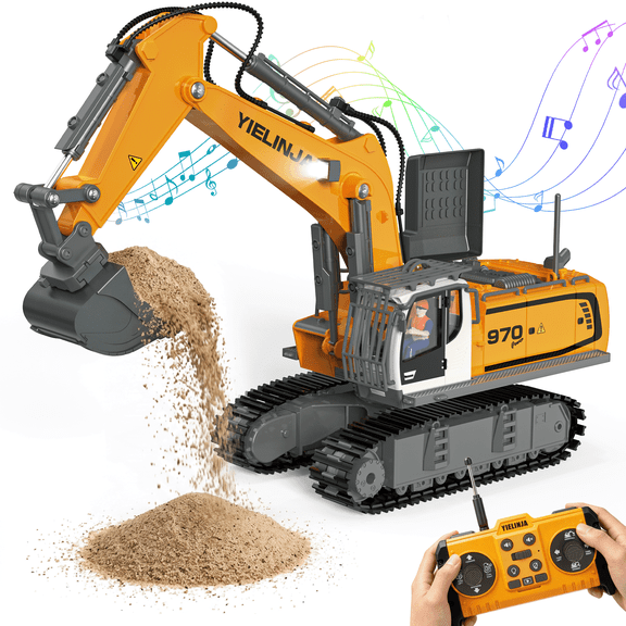 MYSPRI Remote Control Excavator Construction Toys for Boys,2.4GHz RC Truck with Lights Sounds, Birthday Gifts for 6 8 10 12 Years Old Boys Kids