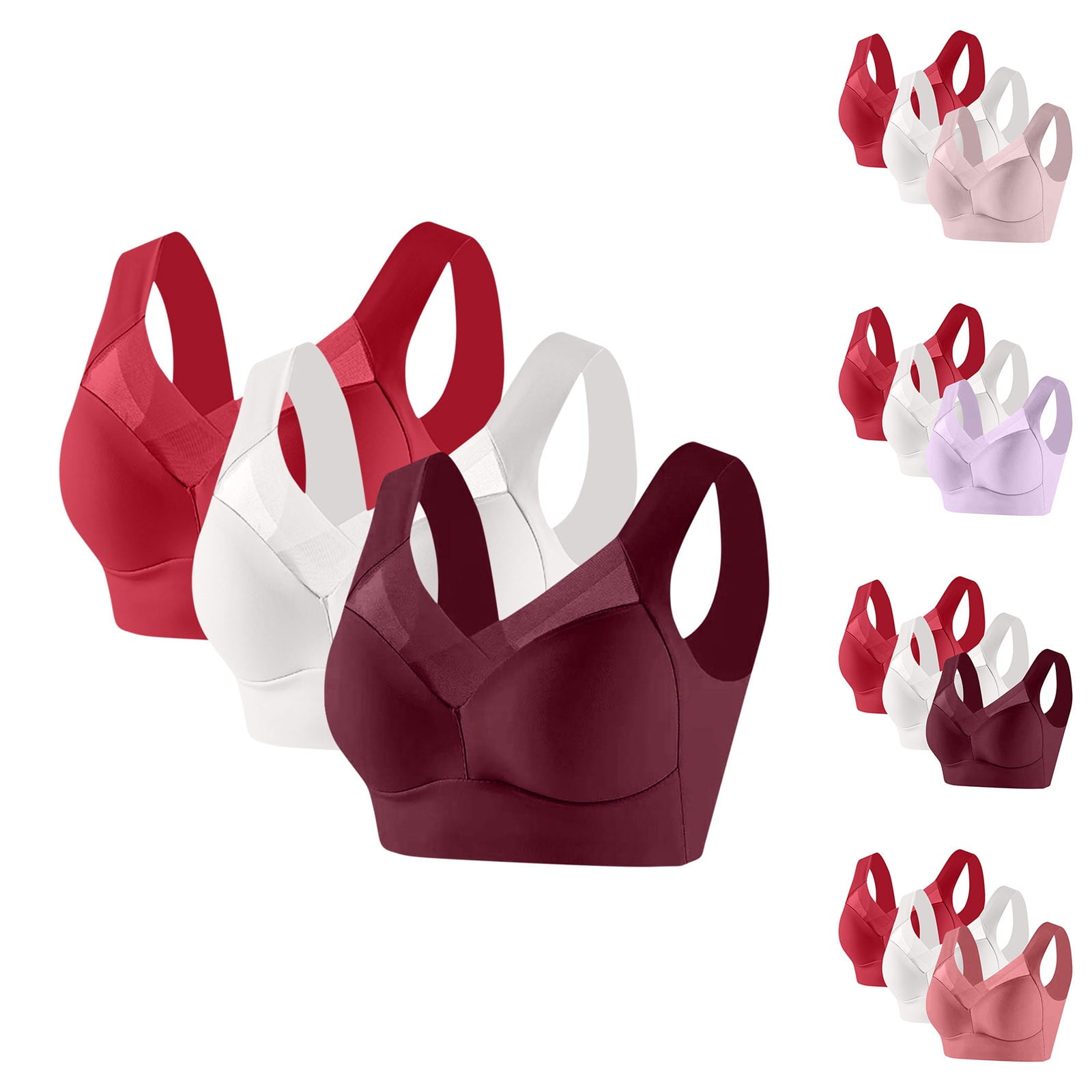 3 Pack Women's Wireless Nursing Bra Breastfeeding Bra No Underwire Maternity Yoga Bra Pullover Style Breathable Soft Support for Postpartum Daily Wear | TruBelle,Hot Pink L