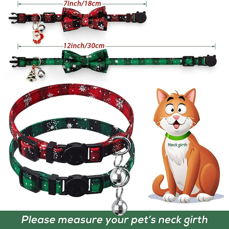 4 Pack Christmas Cat Collar with Bell Bow Tie Adjustable