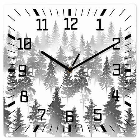 Black Grey Forest Wooden Wall Clock Silent Non Ticking, Contemporary Silhouette Abstract Art Square Wall Clocks Battery Operated, Decor Clock for Home Office, Living Room, Kitchen, 10 Inch