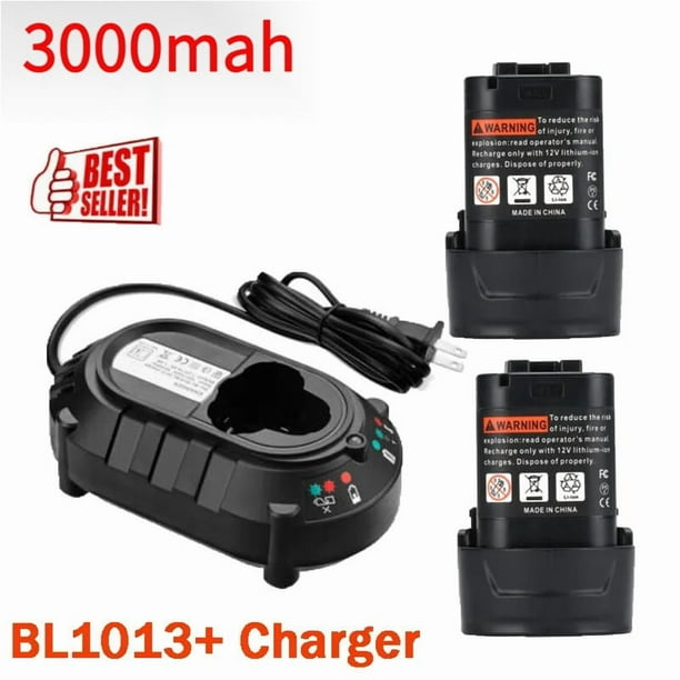 10.8v 12v3000mAh Reemplazo de Iones de Litio 2 Paquetes de Batería + Juego de Cargador Compatible con Batería Makita BL1013 Makita BL1014 194550-6 194551-4 195332-9