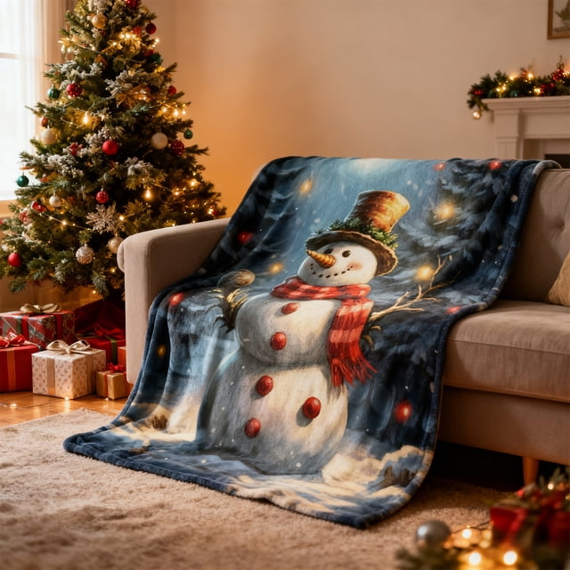 Christmas Snowman Print Double-sided Blanket Comfortable And Soft Flannel Blanket Merry Christmas Blanket Suitable For Bedroom Sofa Christmas Decoration