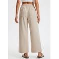 thumbnail image 2 of Pantalones de lino Libin para mujer, pierna ancha, cintura alta, color caqui, 2 of 7