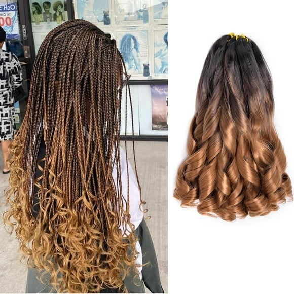 SHILIU-Short French Curl Braiding Hair 14 Inch Color OT4-30 French Curls 8 Packs French Curly Braiding Hair Spanish Curly Crochet Braids Hair Extensions for Women (14 Inch, OT4-30)