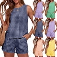 thumbnail image 2 of PEIBang Women's Lightweight Gingham Two Piece Outfit,Sleeveless Tank Top and Loose Fit Drawstring Shorts Navy L, 2 of 6