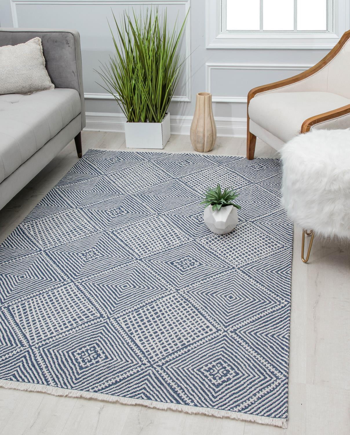 Queer Eye Gavin Diamond Pattern Eco-Friendly Area Rug, 2'6" x 4', Navy Blue/Ivory