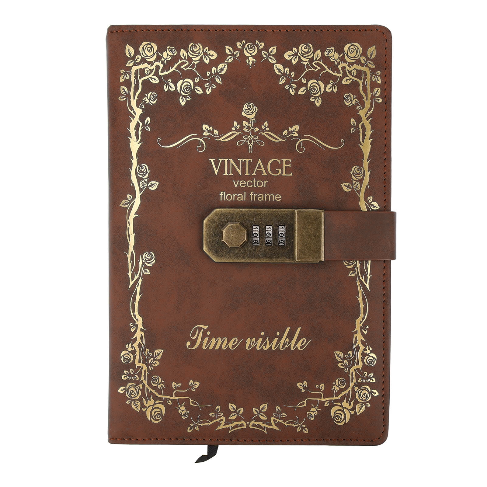 Nieyigj Exquisite Password Book, Vintage Style Lock Diary for Writing, Coffee Brown, 8.66 inches / 22 cm